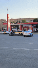 Two cars crash at Moscow gas station