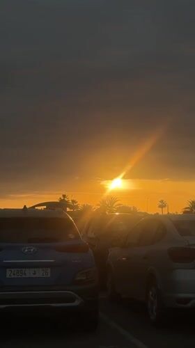 Sunset captured at Marrakesh parking lot amid palm trees