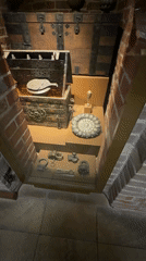 Antique display case spotted in Moscow brick wall