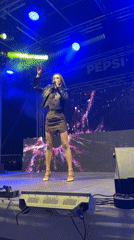 Female singer performs outdoor concert in Burgas, Bulgaria