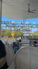 Miami diner enjoys waterfront meal overlooking boat storage facility