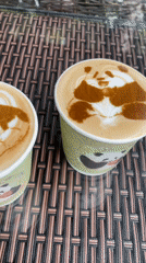Panda latte art displayed on coffee cups in Chenghua District