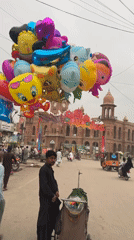 Street vendors sell balloons, flowers in busy Multan marketplace