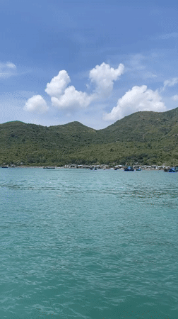 Speedboat travels coastal waters near Nha Trang, Vietnam