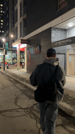 Late-night Montreal street scenes captured across downtown core