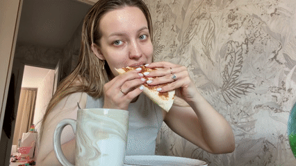 Woman documents morning routine with skincare and breakfast