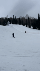 Snowboarder descends hill at Sheregesh resort with EPARK ramp