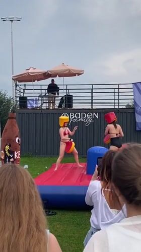 Inflatable jousting and foam party fun at Perm outdoor event