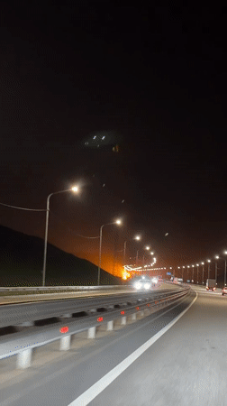 Nighttime highway traffic captured on video in Russia
