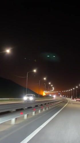 Nighttime highway traffic captured on video in Russia