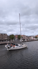 Morning canal life observed in Alkmaar, Netherlands