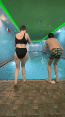 Morning swim session at indoor pool in Chaikovsky, Russia