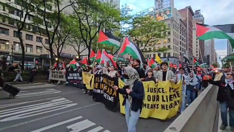 Pro-Palestinian demonstrators march through New York City streets
