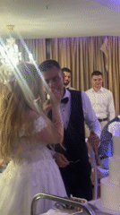 Wedding couple celebrates with cake-cutting ceremony in Blagoevgrad