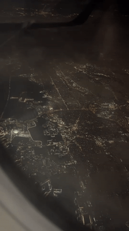 Nighttime aerial view captured from airplane over New Jersey