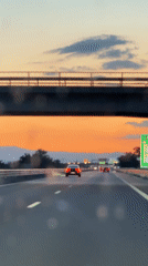 Evening highway traffic recorded during sunset near Saraia, Bulgaria
