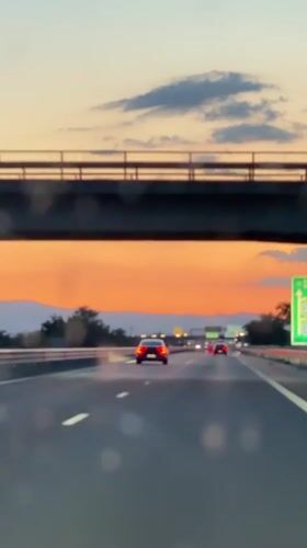 Evening highway traffic recorded during sunset near Saraia, Bulgaria