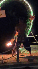 Fire performer gives nighttime show in Indonesia