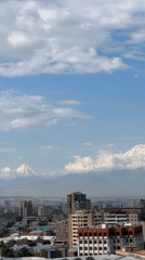 Panoramic views of Yerevan skyline with Mount Ararat captured