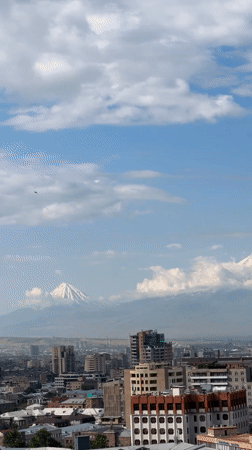 Panoramic views of Yerevan skyline with Mount Ararat captured