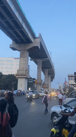 Traffic jam slows vehicles beneath unfinished metro overpass in Chennai