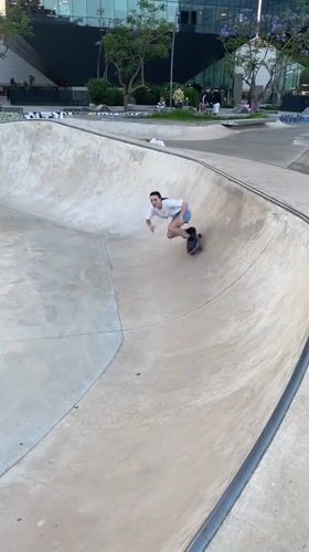 Skaters gather at Barcelona skatepark during evening session