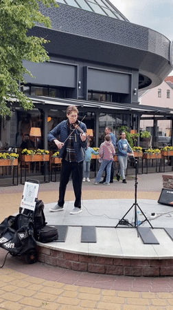 Street art and busker documented in downtown Brest, Belarus