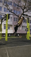 Man exercises at outdoor fitness park in Burgas