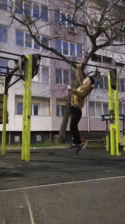 Man exercises at outdoor fitness park in Burgas