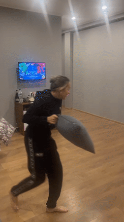 Family pillow fight captured in Abkhazia home