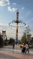 Visitors enjoy typical afternoon activities at busy amusement park
