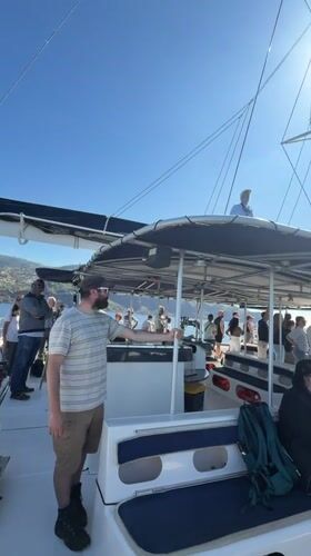 Tourist catamaran operates off Funchal coast with sightseeing passengers