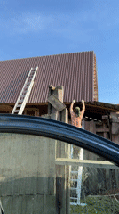 Roof repair work documented in residential Perm, Russia
