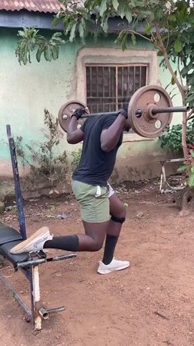 Man completes morning backyard workout routine in Akwanga, Nigeria