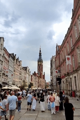 Busy street and square scene in a European city