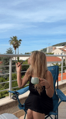 Morning balcony moments with pet in Budva Montenegro