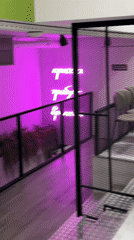Interior views of dimly lit bar lounge in Khimki