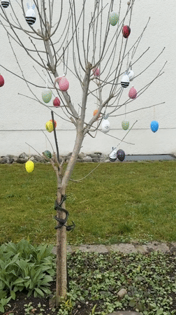 Colorful Easter egg tree decoration spotted in Ampfing, Germany