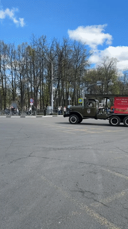 Military convoy with Soviet symbols observed in Shebunino, Russia