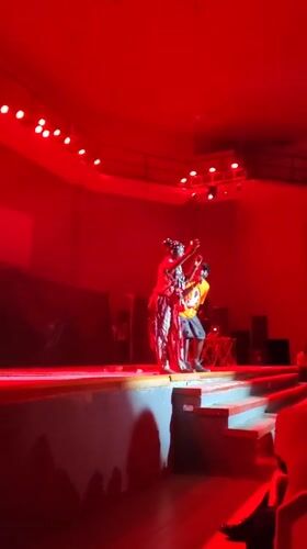 Multi-act stage performance with fire acts in Winters, Texas