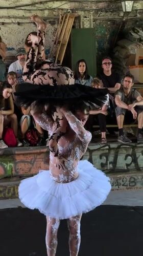 Contemporary ballet performance in industrial Paris venue
