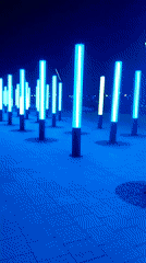 Evening community gathering at illuminated plaza in Magnitogorsk