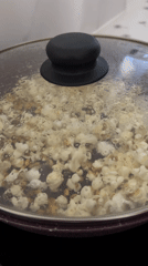 Family makes popcorn together during kitchen gathering in Chaikovsky