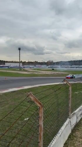 Drift cars perform smoky maneuvers at Ostrovtsy track