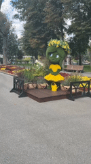 Ornamental park in Kharkiv with topiaries and decorated trees