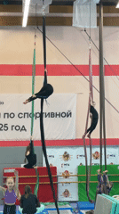 Aerial silks training and activities documented in Khimki gymnasium