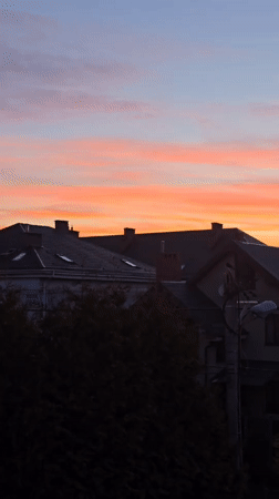 Sunset observed over residential Kaliningrad neighborhood