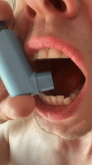 Person uses inhaler in Montenegro coastal town