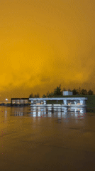 Nighttime industrial area filmed in Sarapul, Russia