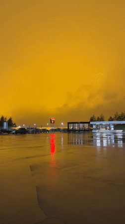 Nighttime industrial area filmed in Sarapul, Russia